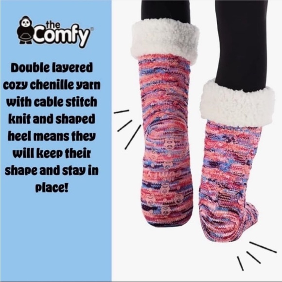 NWT THE COMFY Sherpa Lined Chenille Cable Knit Stitch Slipper Socks Size 6-10 - Picture 3 of 5